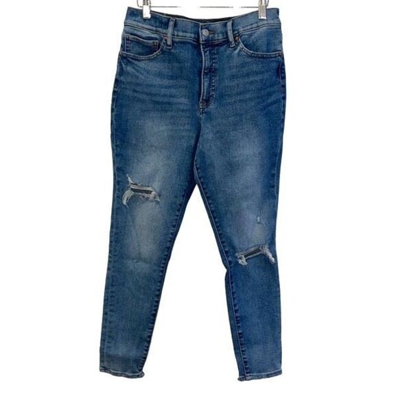 Express‎ Womens Raw Hem Cotton Blend High-Rise Skinny Jeans Blue Size 10R - Picture 1 of 11